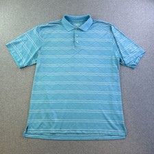Straight Down Polo Shirt Mens Large Blue Striped Performance Golf Casual Adult