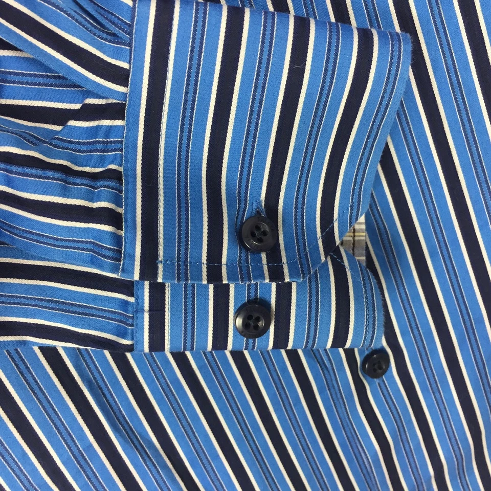 Camisa de Vestir Tallia Para Hombre Pequeña 14 1/2 Manga Larga Botón Delantero Azul Negro Rayas Foto 2 de 4