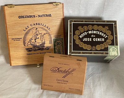 Hoyo de Monterrey Davidoff Las Cabrillas Wooden Cigar Boxes with Tax Stamps