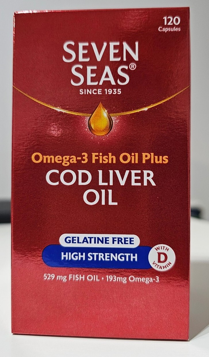 Seven Seas -Gelatine Free  - High Strength Omega 3 Fish Oil + Cod Liver Oil 120C
