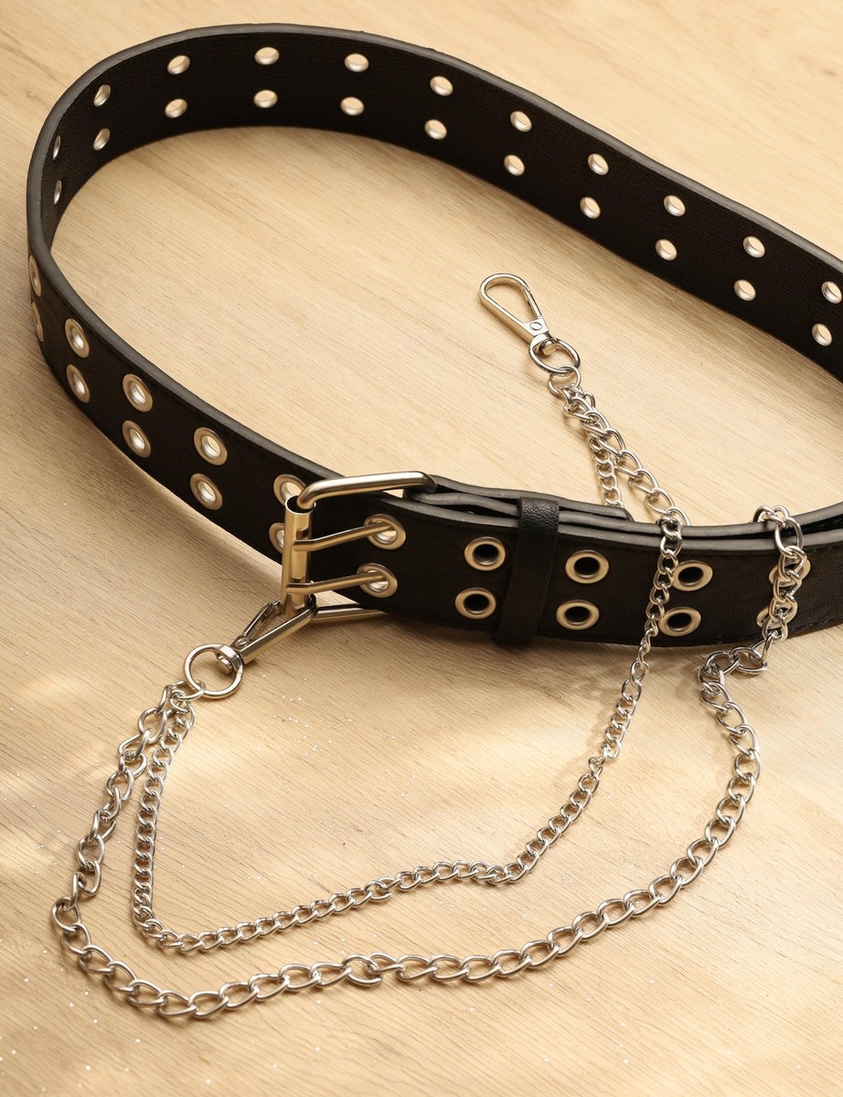 Black PU leather Belt With Detachable Chain Emo Belt Punk  display picture 2