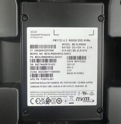 960GB SAMSUNG PM1733 SSD U.3 NVMe MZ-XLR9600 MZXLR960HBHQ-000H3 DSFW MPK7525Q