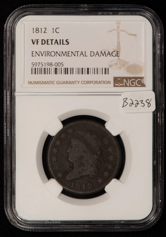 1812 1c Classic Head Large Cent - Original Look - NGC VF Details - SKU-B2238 - Image 2 of 4