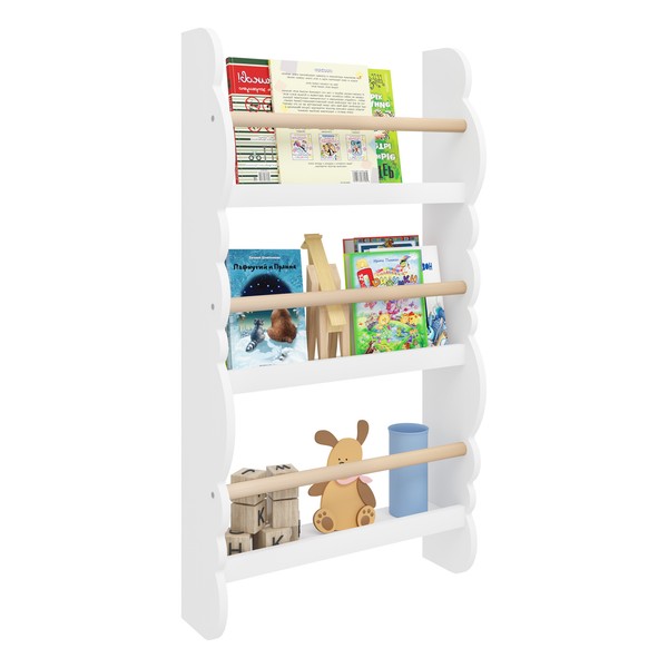 Kinder BüCherregal Wandregal BüCher-Organizer Mit 3 Ablagen Kinderregal Kr013Ws-image