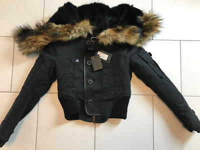 Dsquared2 crop jacket hooded fur collar Fell Pelz Kragen Kurzjacke S 36 IT42 NEU