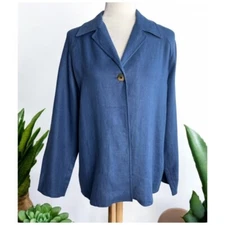 Saks Fifth Avenue 100% LINEN Blue 1-Button Blazer Jacket VINTAGE Women's Size S
