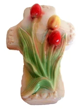 Vintage Trinket Dish Cross Tulips Floral Box Lidded tray RELIGIOUS Easter