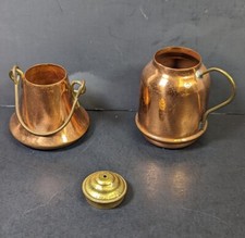 2x Mini Copper / Brass Jugs Vintage Dollhouse Miniatures 1 Lid MADE IN JAPAN