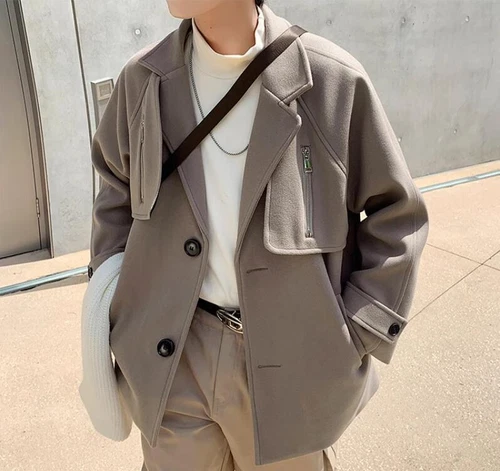 Men's Winter Lapel Long sleeve Loose Warm Zipper Fashion Wool Coats Overcoats - Bild 9 von 21