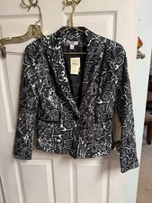 Coldwater Creek Blazer Jacket Lined Black White Stretch Paisley Floral Small 38