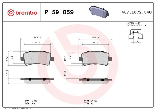 Brembo Bremsbelagsatz, Scheibenbremse P 59 059 FüR Opel Saab Chevrolet-image