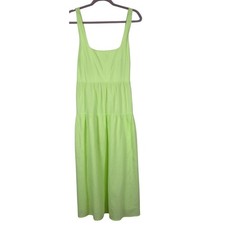Ava & Viv Dress Neon Green COTTON Bow Back Tiered Square Neck Sleeveless Size 1X