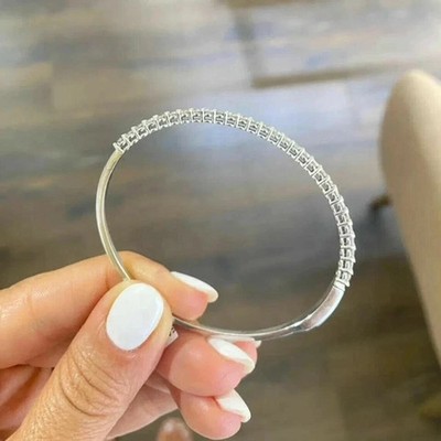 5 kt Rundschliff Laborgefertigter Diamant Damen Armreif Armband 14 Karat Weißgold vergoldet