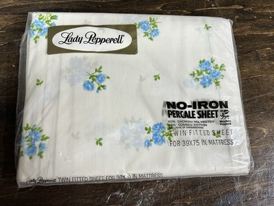 Vintage Lady Pepperell Blue Floral Twin Fitted Sheet ~ NEW ~