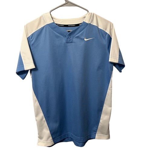 Nike Baseball Trikot Jungen Größe L Hellblau Weiß Kurzarm V-Ausschnitt - Bild 1 von 8
