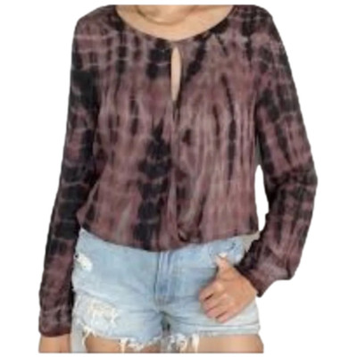 NWT Young Fabulous & Broke Black Pink Tie Dye Key Hole Long Sleeve Blouse M