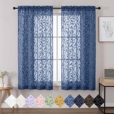 Sheer Dusty Blue Curtains for Bedroom Living Room 63 Inch Length 2 Panels Set...