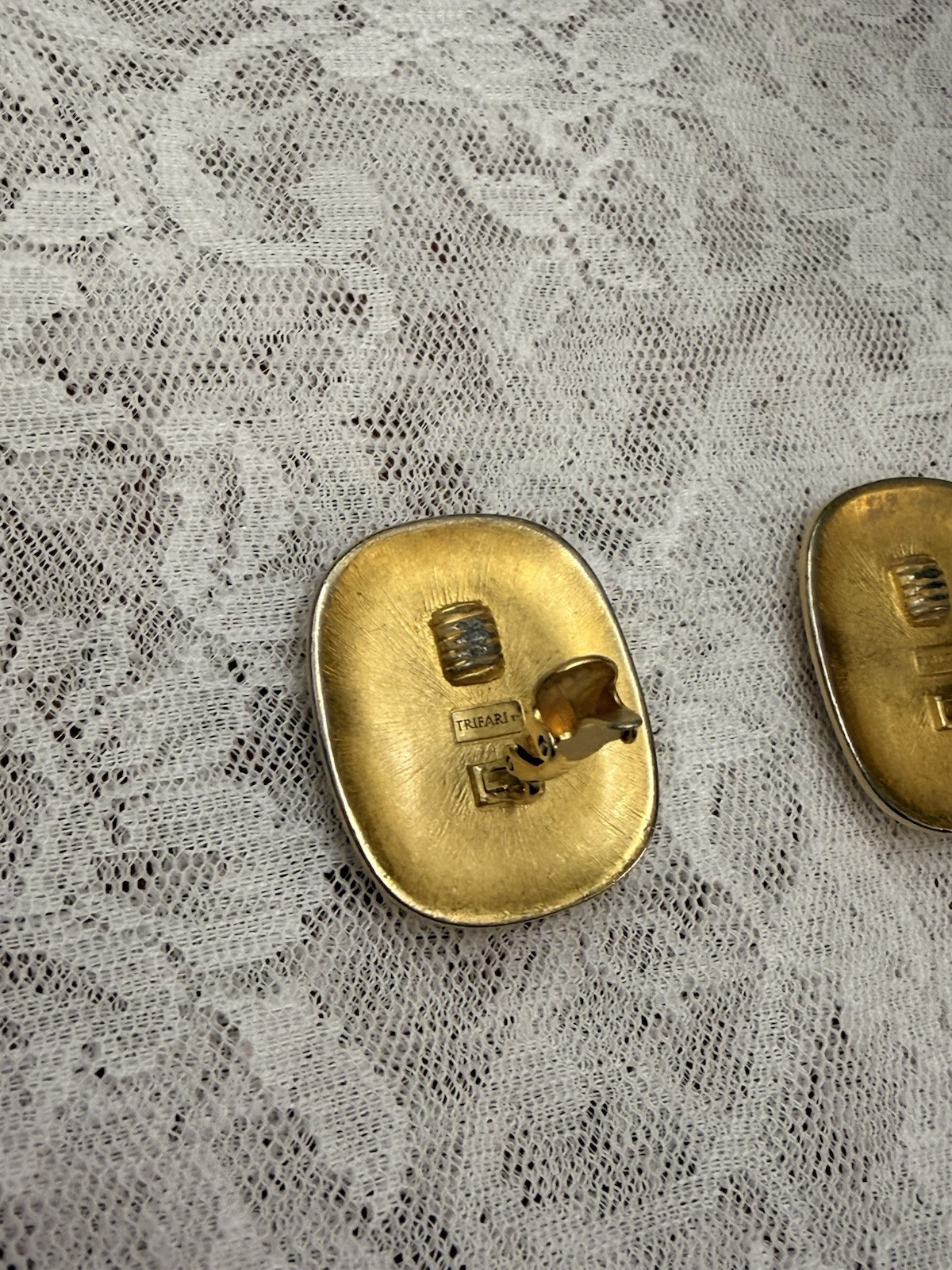 Trifari Gold-Tone Rectangular Button Earrings w B… - image 7
