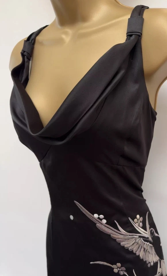 Vestido de Coquetel Karen Millen Seda Cetim UK10 EU38 US6 Vintage Linha A Bordado - Imagem 3 de 4