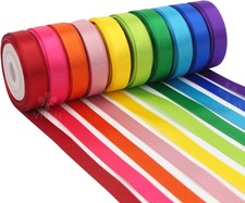 10 Colors Rainbow Satin Ribbon 3/8 x 5 Yd Each Double Face 50 Yd Craft Set