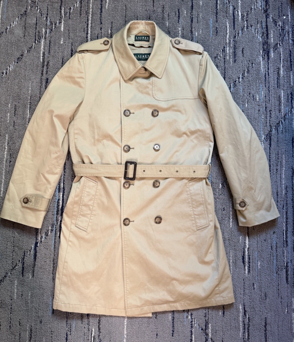 Vintage Polo Ralph Lauren Trench Coat Mens 42R Tan Double Breasted