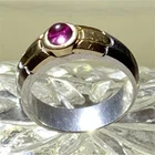 Vintage Ruby Cabochon Ring 18K Gold Bezel Sterling Silver Two Tone Sz 4.75