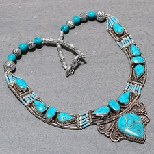 Tibetan Turquoise Statement Fashion Handmade Nepali Jewelry Necklace 18" SR 7154
