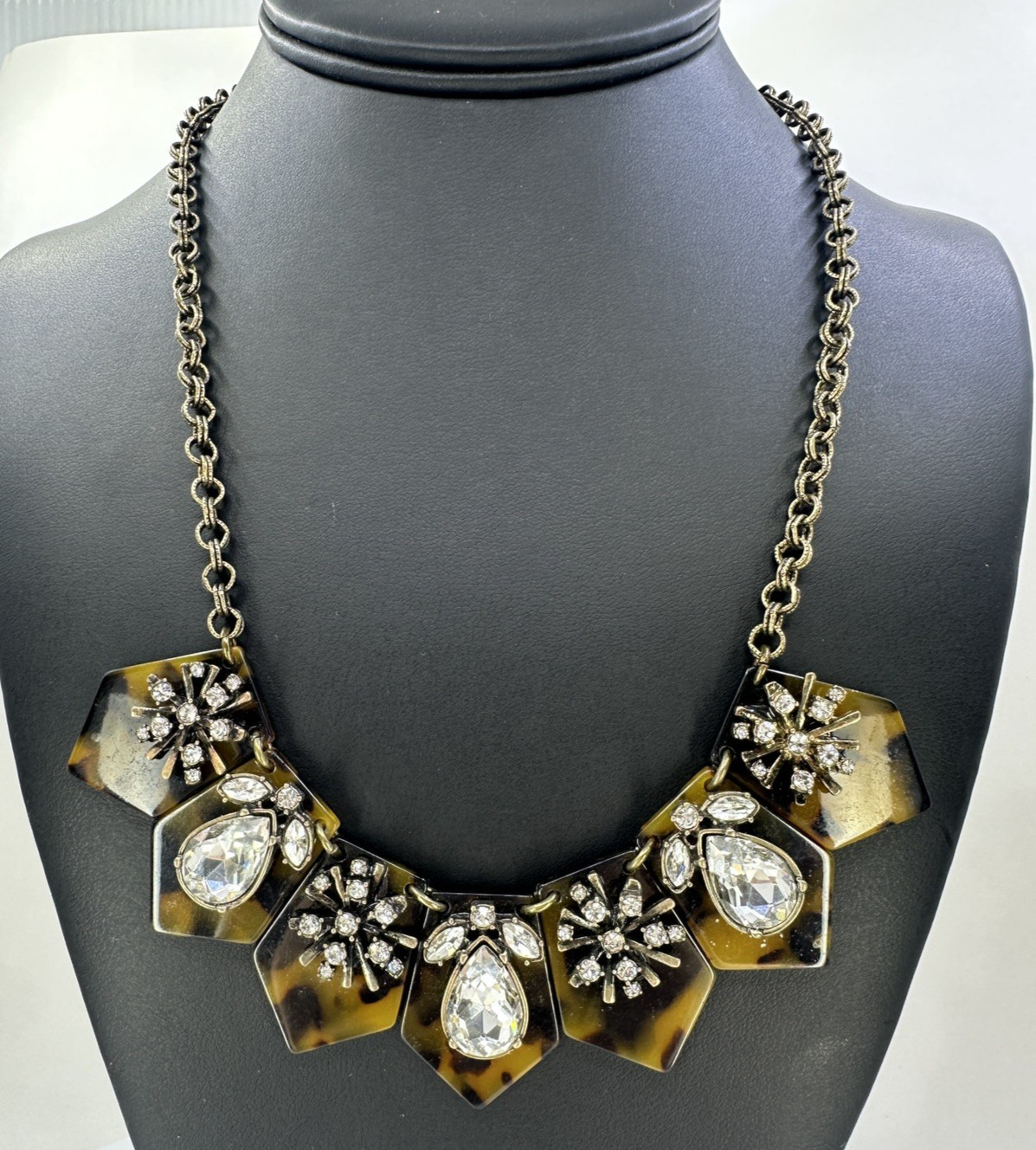 Loft Tortoiseshell White Rhinestone Statement Nec… - image 2