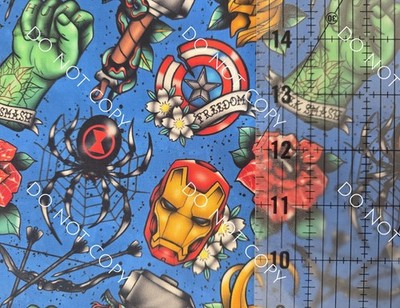 Custom 100% Cotton Woven Fabric Marvel Comics Blue By The 1/4 Yard 9x56 