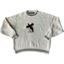 Vintage USA Made Shenandoah Pheasant Sweater XL Cream Knit Cabin Outdoors
