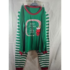 Green striped 2-piece christmas holiday santa pajama set Men s Unisex Large