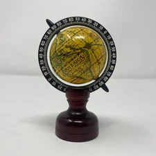 Vintage Mini Globe Desk Accessory with Pencil Sharpener Wooden Base