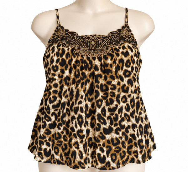 Maurices 2X Leopard Print Embroidered Lace Cami Tank Top Rayon Plus Size