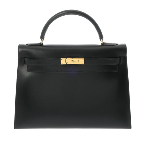 Hermes Kelly 32 Outside Sewing 2WAY Black Box Calf Handbag Bag r30_0603
