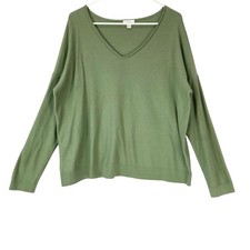 J. Jill Women Sage Green V-Neck Pullover Long Sleeve Sweater Cotton Blend Size L