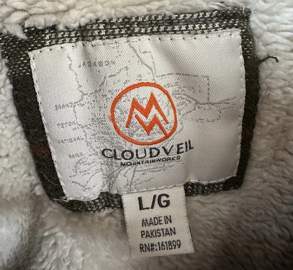 Cloudveil Beefy Flannel Fleece Shacket Outdoor Men's L Green Hooded Comfort Work - Image 3 of 4