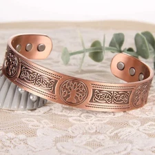 Magnetic Copper Tree of Life Bracelet Pain Relief Energy Balance Cuff Bangle