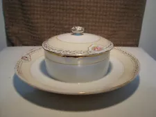 Hand painted floral pattern Nippon Shrimp & Dip covered dish circa 1911.