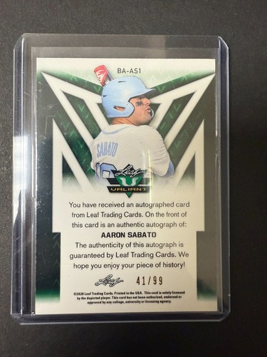 2020 Leaf Valiant Aaron Sabato Green Prismatic Auto RC /99 Twins - Bild 6 von 6