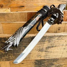 13" Dragon Fixed Blade Design Handle Black Samurai Mini Katana Sword With Stand