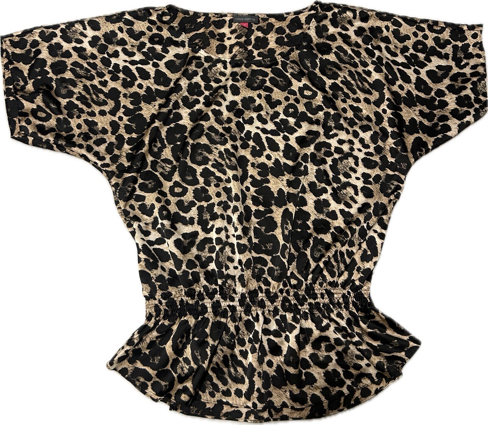 Vince Camuto Blouse Leopard Print  Short Sleeve Round Neck Womens Size Medium