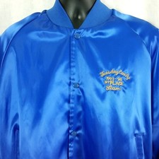 Nolan Trucking Mens XL Blue Satin Bomber Jacket Vtg 90s Made In USA 1st Place