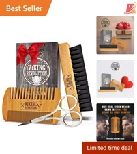 Beard Comb & Brush Set: Natural Boar Bristle & Pear Wood in Velvet Pouch