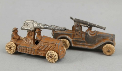 8 Antique WWII Manoil Barclay Lead Toy Artillery Cannons Howtizers & Mortars - Picture 3 of 12