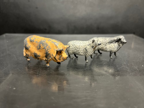 Vintage Britains Bleischwein und 2 Schafe, Nutztiere