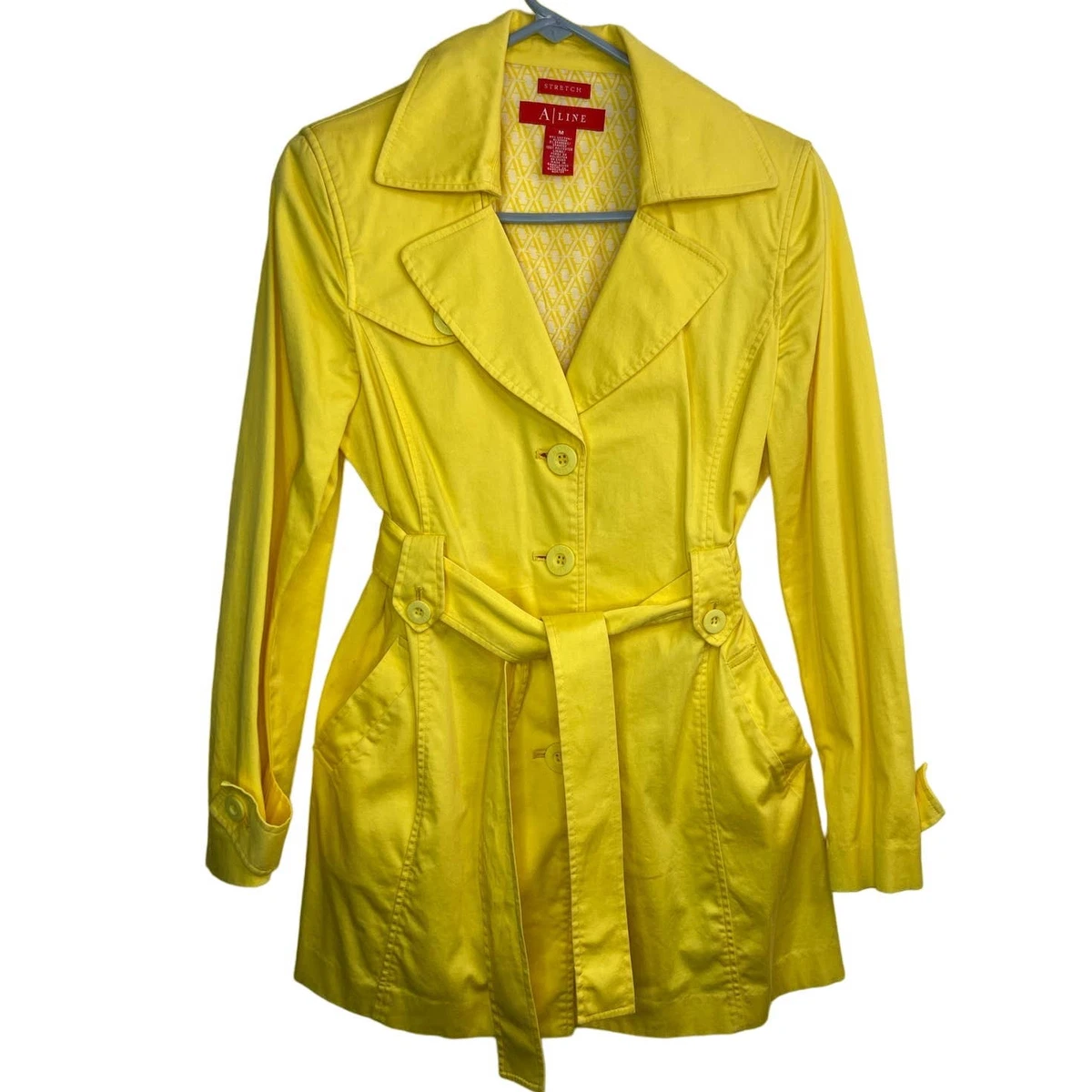 A Line Womens M Yellow Pea Coat Jacket Lined Cotton Stretch