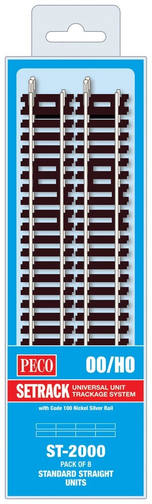 Peco Setrack Standard Straight Track Pack of 8 OO Gauge Model Railway ST-2000