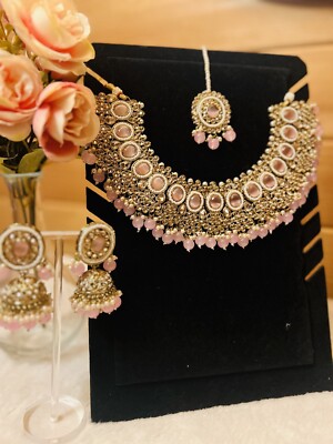 Hellrosa Halskette Ohrringe Tikka Schmuckset für Hochzeit/Party/Verlobung