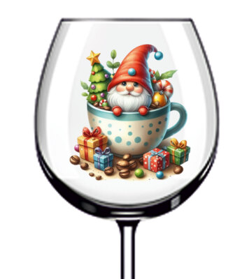 12x Farbe Weihnachten Kakao Wichtel in Tasse Vinyl Aufkleber Abziehbild Weinglas Flasche