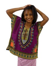 Children Purple African Traditional Dashiki w/color designs. Small Medium Lg.